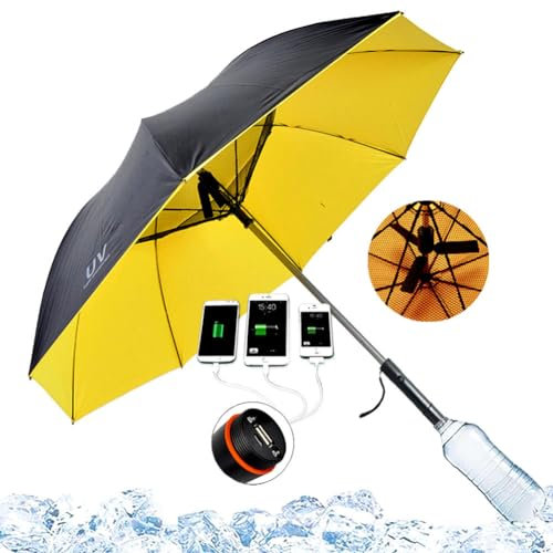 ypuxil Umbrella With Fan and Mist Spray, Uv Umbrella with Fan, Umbrellas With Personal Cooling Fan, 2600mah Usb Rechargeable, Folding Compact Umbrella for Hot Summer