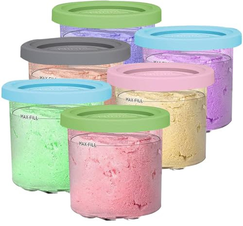 Paquete de 6 recipientes de pinta de creami de repuesto para pintas Ninja Creami, recipientes de helado de 16 onzas compatibles con NC301 NC300 NC299AMZ NC290 Series, sin BPA, herméticos y aptos para