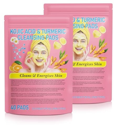 Turmeric Kojic Acid Cleansing Pads, 80 Pieces Turmeric Cleansing Pads, Compressed Facial Sponges for Cleansing and Exfoliating, Turmeric Face Pads