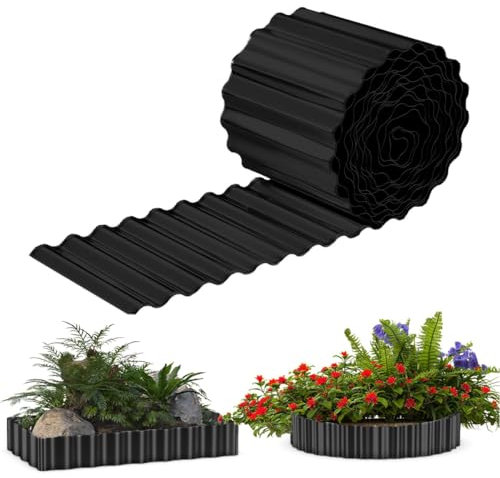 Bordo per prato in metallo, 15,2 cm x 10,2 m, ondulato, zincato, bordatura paesaggistica, strisce lunghe flessibili fai da te per aiuole rialzate per ortaggi, bordi per alberi e fiori, colore nero