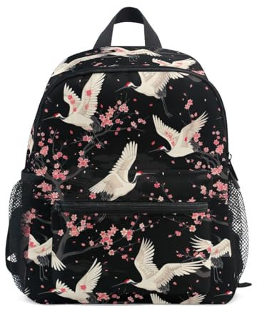 CHIFIGNO Kleinkind-Rucksack für Mädchen und Jungen, Kleinkind-Schultasche, Kinder-Reisetasche für Kindergarten, Elementar, mit Brustgurt, White Cranes Pink Cherry Blossoms, Small
