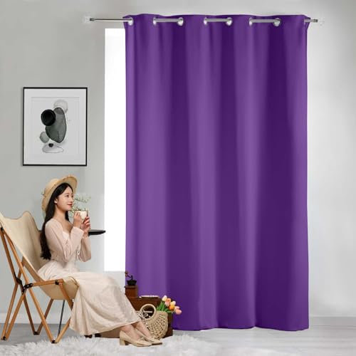 GAIFNAG Vorhang Blickdicht Thermovorhang 200 x 250 cm Wärmeisolierend, Vielen Farben Und Ausführungen Schlaufen Gardinen, Voile Curtains Transparent für Fenster, Zuhause, Terrasse, Lila