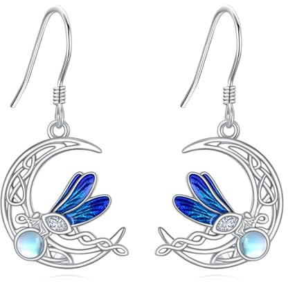 Libelle Ohrringe Sterling Silber Keltischer Mond Libelle Ohrstecker Hänger Libellen Schmuck für Frauen Damen Liebhaber Libellen Geschenke
