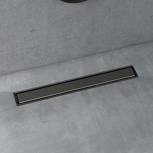 doporro Bodenablauf Komplettset Duschrinne 60cm Edelstahl Dusche Duschablauf mit Gruchstop und Haarsieb befliesbar Duschabfluss Grau KE110