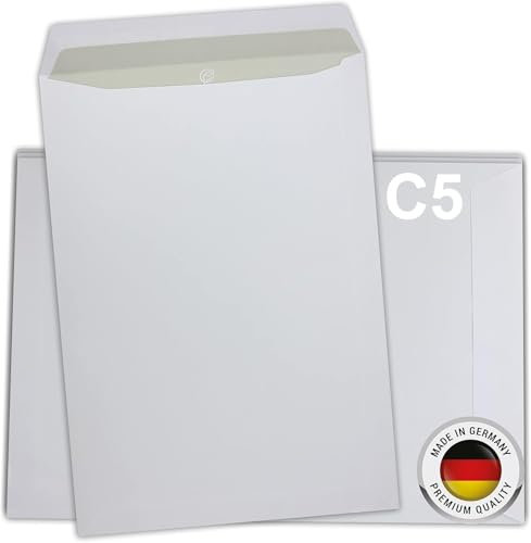 SPECHT 25er Packung Versandtaschen C5 - Briefumschläge A5 Weiß, Ohne Fenster, Selbstklebend, 120g/m² Kraftpapier, Kuvert & Geschäftsumschlag, Ideal für Geschäfts- & Privatpost, Made in Germany