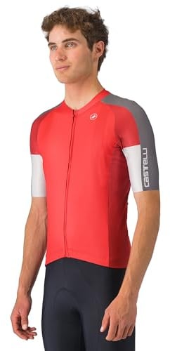 CASTELLI Entrata 6 Trikot für Herren, UPF Sonnenschutz, Viertelärmel, Trikot für Rennrad, Gravel-Biking & Rennen, Rot/Rauchgrau-Silbergrau, Medium
