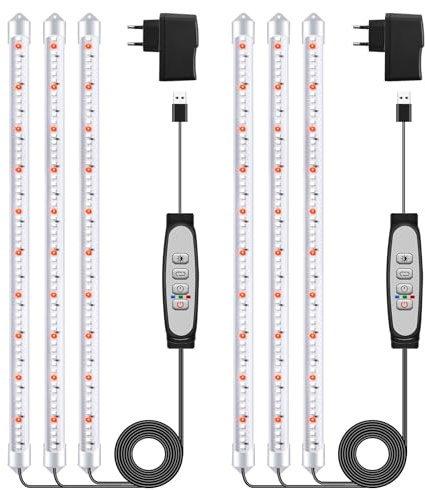 2 strisce luminose per piante, 3 bastoncini, luci per piante da interno, luce solare a spettro completo, con timer automatico On/Off 6/12/18H, 5 gradini regolabili per la coltivazione di piante