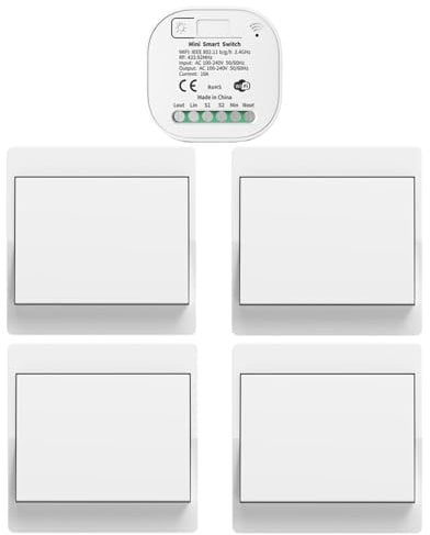 Cerhot Tuya - Juego de interruptores de luz inteligentes con WiFi, 230 V, sin batería, inalámbrico, de mando a distancia, de luz para cuerpos de iluminación doméstica (UE 1 vía 4V1 WiFi + RF433)