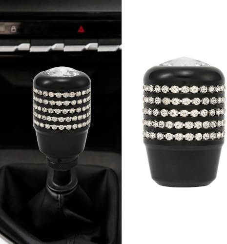 Blueshyhall Auto Schaltknauf Glitzer, Universal Schaltknauf mit Diamant Strass für Automatik Manueller Wagen, Bling Auto Schaltknauf Tuning aus Aluminium mit 8mm/10mm/12mm Gummi Adapter (Schwarz)