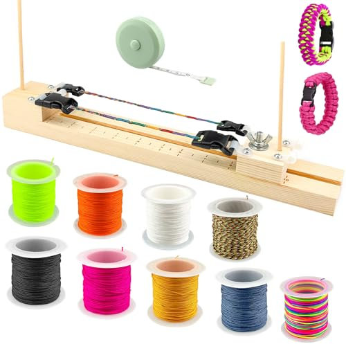 WZYTEU 1 Stück Paracord Jig + 10 Rollen 4mm Nylonschnur, Holz Jig Armband mit Schnallen, für Paracord Halsband Nadel Armband Herstellung Strickwerkzeug