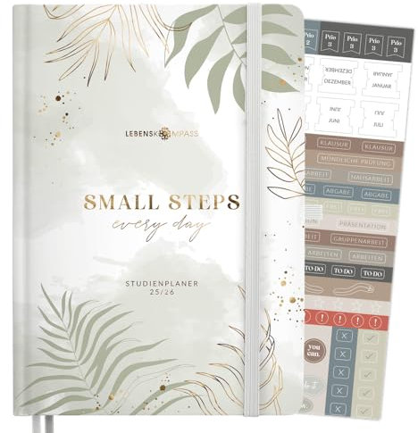 Lebenskompass® Studienplaner & Schülerkalender 2025 2026 A5 „Botanical“ - Semesterplaner für Uni & Studium |Terminplaner mit Stundenplan, Notenlisten, Reflexion | Hardcover mit Goldprägung