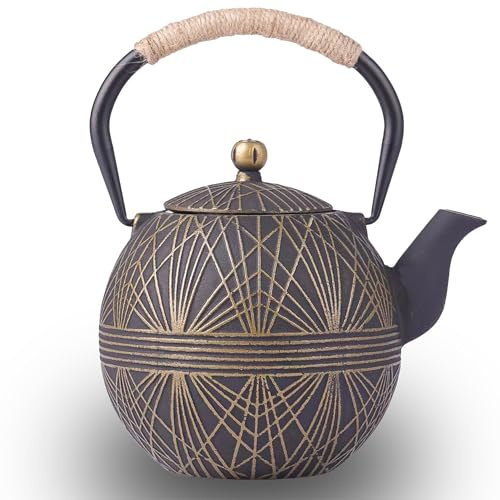 Enameled Cast Iron Teapot 34oz (1000ml) - Japanese-Style Kettle with Removable Stainless Steel Infuser and Ergonomic Handle, Suitable for Loose Leaf Stoves, Green Tea and Silver