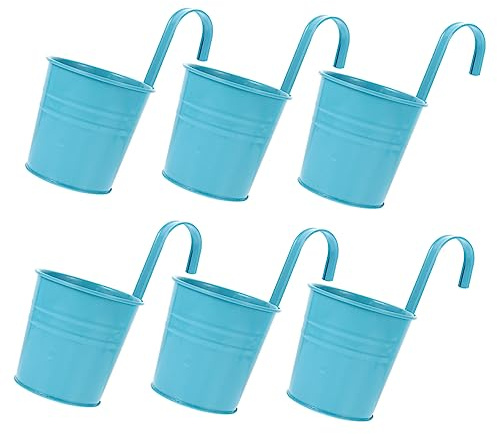 BAZEITFLOW 6 Pezzi Fioriera da Appendere in Ferro Blu Antiruggine per Piante e Fiori Ganci Resistenti per Balcone e Rete Anti-intrusione