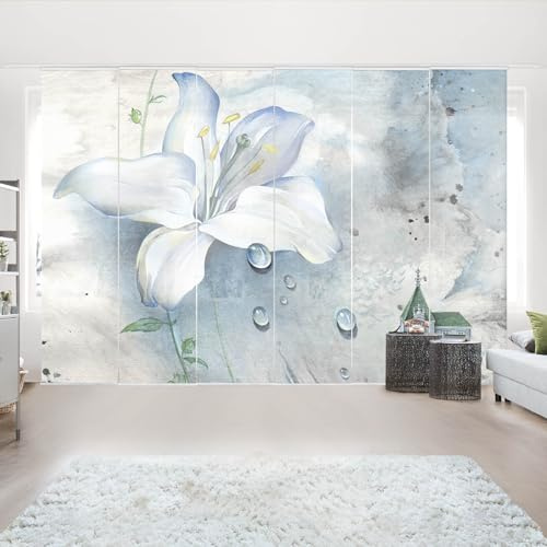 micasia Schiebegardine halbtransparent 60er Paneel Klett Blumen Textil lichtdurchlässig - Motiv Modern Flächenvorhang Wohnzimmer Schlafzimmer 1694 (360x250 cm - 6er Set)