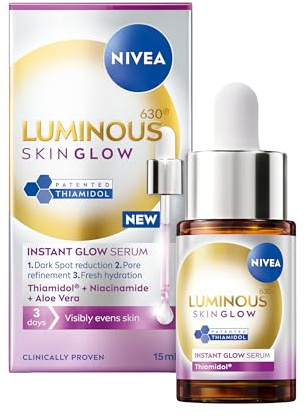 NIVEA Luminous 630 Even Glow Serum with Thiamidol 15ml, Serum for Face with Niacinamide and Aloe Vera, Refines Pores and Hydrates for Clear and Glowing Skin