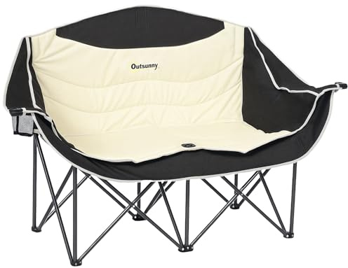 Outsunny Double Camping Chair for Adults with Armrests 250kg Capacity Khaki