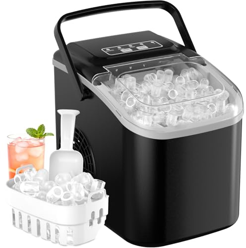 Ice Maker Machine Counter Top, Portable Ice Cube Maker Machine with Carry Handle and Self-Cleaning, 8 Ice Cubes Ready in 6 Minutes, 12KG in 24H, Ice Machines for Home/Party/Office