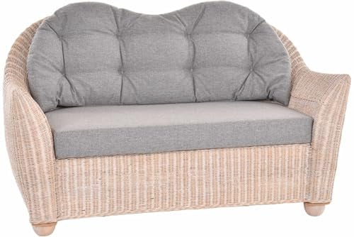 Krines Home Wohnzimmer Rattansofa Nassau Korbsofa Wintergarten Lounge Sofa (Vintage Weiss, Zweisitzersofa)