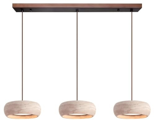PANNN Moderne Hängelampe Aus Gelbem Travertin Kreative Trommelförmige Esszimmer Kronleuchter LED Holz Pendelleuchte Wabi-Sabi Stil Geeignet Für Schlafzimmer Bartheke Kücheninsel Wohnzimmer(A1)