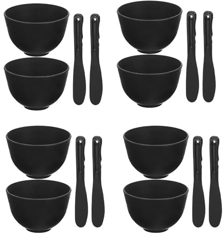 Bol Mélangeur pour Masque D'argile en Silicone Noir, Lot de 8 Set de Set | Base Antidérapante, Toucher Doux et Lisse, Bâtonnet Inclus pour Usage Maison ou Salon