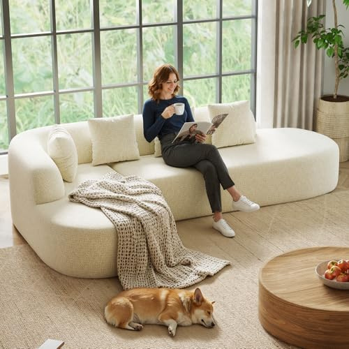 Hawthyhone Ecksofa mit Schlaffunktion 290x162 cm, Chenille Schlafsofa L Form, Boneless Couch, Wohnlandschaft Schlafcouch,Sofa Bed Sofabett mit Abgerundeter Chaise Longue, Khaki