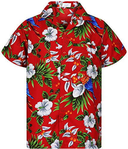 V.H.O. Funky Hawaii-Hemd, Herren, Kurzarm, Cherryparrot, Rot, XL