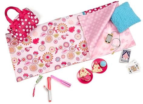 Our Generation – Schlafsack – Spielnahrung – Puppenzubehör 46 cm – Fantasiespiel – Spielzeug für Kinder ab 3 Jahren – Polka Dot Sleepover Set