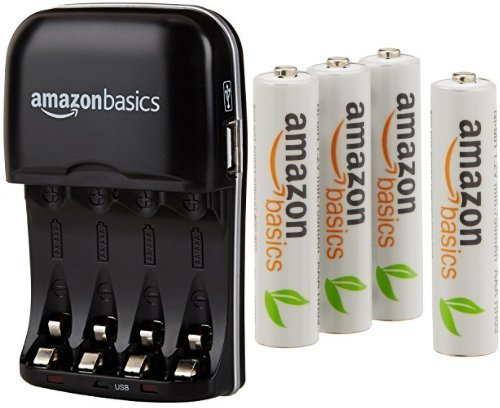 Amazon Basics Chargeur de piles Ni-MH AA et AAA avec port USB + 4 piles rechargeables type AAA 1000 cycles
