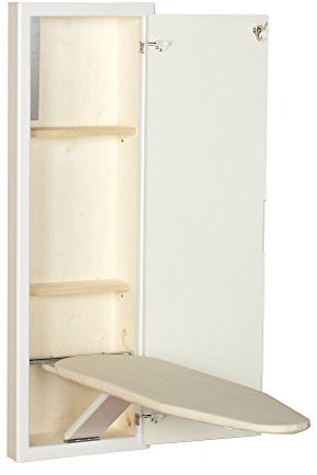 Household Essentials 18100-1 Stowaway Cabinet with Built in Ironing Board Cut into Wall to Install, Wood, White Finish