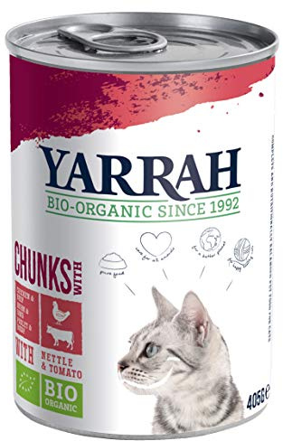 YARRAH Bio Katzenfutter Bröckchen Huhn und Rind 405g, 12er Pack (12 x 405 g)