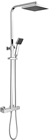 nuie JTY386 | Modern Bathroom Square Thermostatic Bar Shower with Kit and Handset, 1200mm x 200mm, Chrome/Black