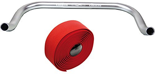 Bullhorn Fixie Singlespeed Lenker Silber mit Lenkerband (rot, 400 Millimeter)