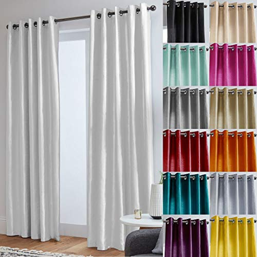 John Aird Luxury Faux Silk Fully Lined Eyelet Curtains (White, 168cm Width x 229cm Drop (66x 90)