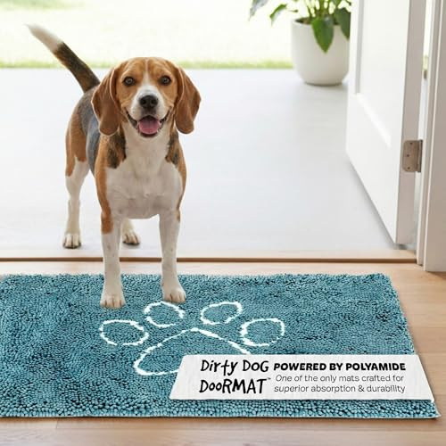 Dog Gone Smart Dirty Dog Microfiber Doormat, Super Absorbent Machine Washable with Non-Slip Backing, Medium, Pacific Blue