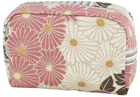 Kosmetiktasche Klein (Retro Blume/Rosa-Beige) für Damen Mädchen Made in Japan für Schmink Make Up Kulturtasche Kosmetik Schreibwaren