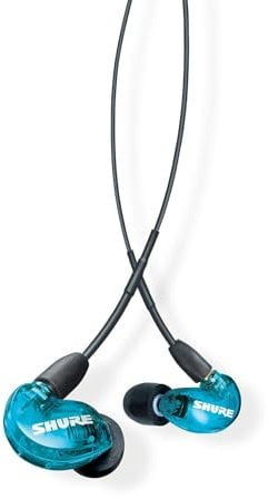 Shure SE215SPE-EFS Professional Over the Ear Earphones, Sound Isolating with Single Dynamic MicroDriver, Clear Sound + Deep Bass, 3.5mm Cable - Blau