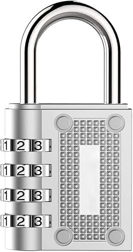 BeskooHome 4-Digit Combination Padlock - Resettable, Waterproof Outdoor Lock for Gym, Hasp Cabinet, Toolbox, Gate, Fence (1 Pack Silver)