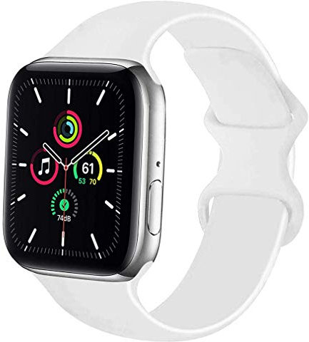 Lerxiuer Watch Strap 38mm 42mm 40mm 44mm 41mm 45mm Soft Silicone Band Replacement Wrist Strap Compatible with Apple Watch Series 7 6 SE Series 5 4 3 2,White 42/44/45mm-S/M