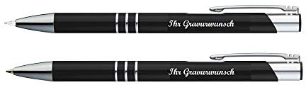 Metall Schreibset mit Namensgravur - Kugelschreiber + Druckbleistift / schwarz