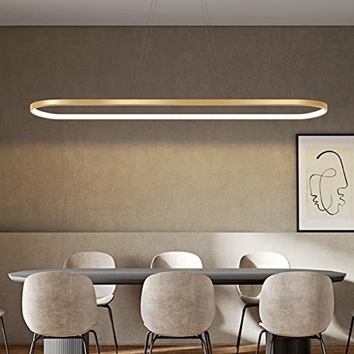 Bellastein Pendelleuchte Oval Esstisch Büro Lampen, LED Hängeleuchte Dimmbar Deckenleuchte mit Fernbedienung, Modern Ring Design Kronleuchter für Esszimmer Küchenlampe Blendfrei (L70cm, Gold)