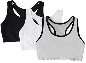 Fruit of the Loom Women's Built Up Tank Style Sports Bra Fashion Colors, Opaque, Grey with Black/White/Black, 44 (Pack of 3)