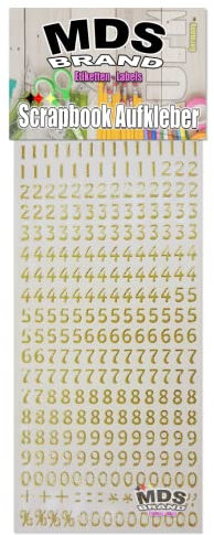MDS Brand 1cm Zahlen Aufkleber zum beschriften von Scrapbook, Taufkerzen, Hochzeit oder dankeskarten, einfach zum basteln und gestalten 23-3 (0-9 Gold)