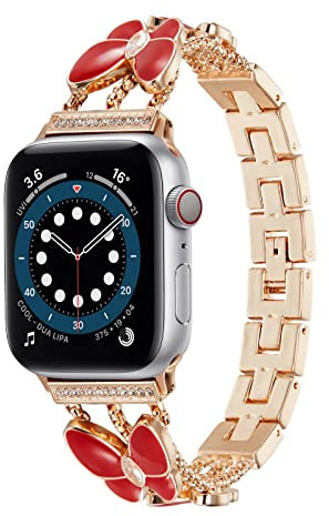 GOOYIN Cinturino per Apple Watch 41mm 40mm 38mm Cinturino Donna Gioielli Farfalla Bling Strass Bracciale Sostituzione Alta qualità Cinturini di Ricambio per iWatch Series 7 6 5 4 3 2 1 SE, Oro Rosa