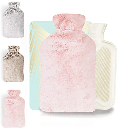 RISSLER Bouillotte Housse Ultra Douce Premium 2.0L – Housse en peluche doublée – Bouillotte à eau - Soulage Règles douleureuses & Maux de Ventre – Chaleur gantie 7H GRIS