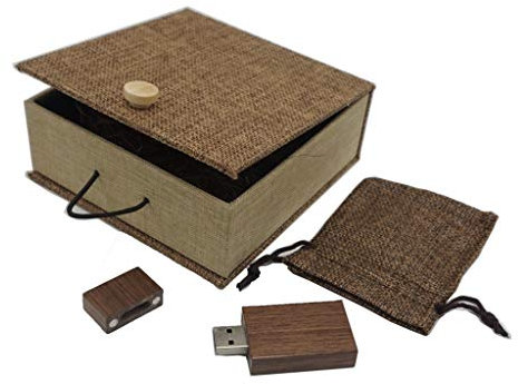 Desuerte Memoria USB de madera de nogal de 32 GB con caja de regalo de tela para bodas y cumpleaños