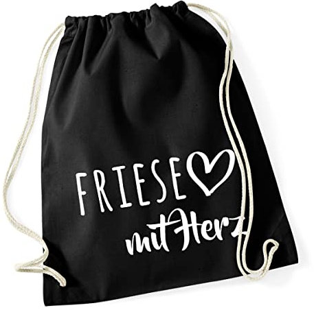 Huuraa Turnbeutel Friese mit Herz Geschenk Rucksack Black 12 Liter Baumwolle Friese Geschenkidee