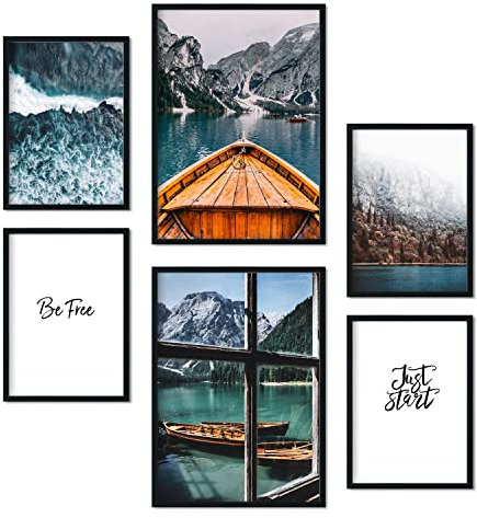 Nacnic - Ensemble de 6 tirages photo de paysages de montagne d'hiver - Peinture murale pour la décoration intérieure - Minimaliste, moderne - A3 et A4. Non encadré