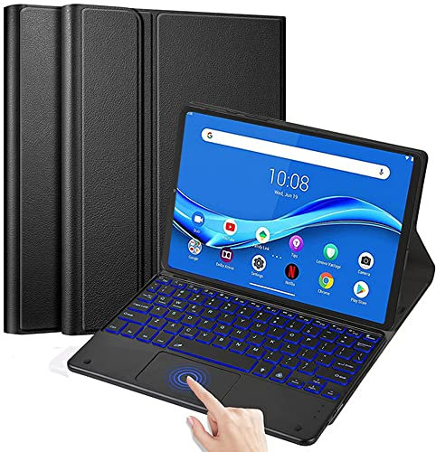 QYiiD Beleuchtete Tastatur Hülle mit Touchpad für Lenovo Tab M8, Folio PU Leather Stand Case with Magnetically Detachable Wireless Keyboard für Lenovo Tab M8 (TB-8505F / TB-8505X) 8 Zoll 2019, Schwarz