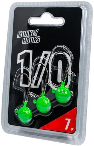 Monkey Lures Hook - 3 Jigköpfe, Größe/Gewicht/Farbe:Gr. 1/0 / 7g / Grün