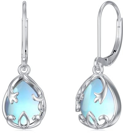 Shusukue Mondstein Ohrringe - Lotus Leverback Hängend Silber 925, Mondscheinstein Schmuck Geschenke für Damen Frauen